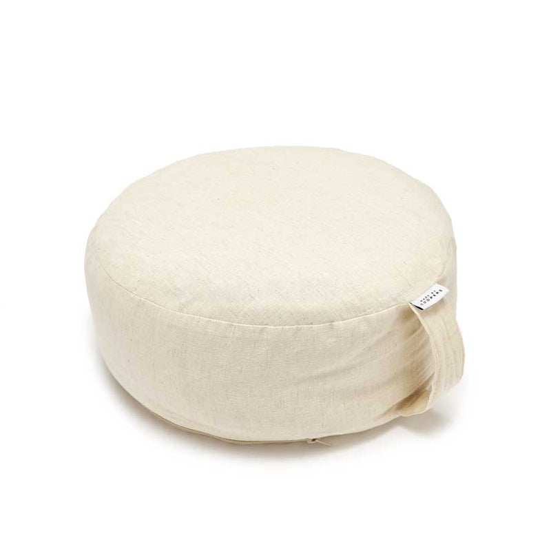 natural meditation and yoga cushion Zafu, with buckwheat hulls (husks) for back, spine support by Made By Coopers